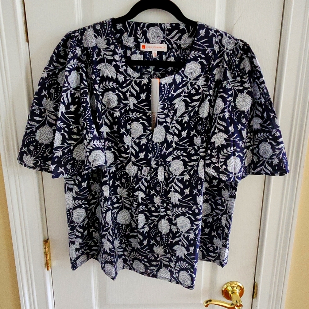 Jude Connally Top Floral Navy Cream L